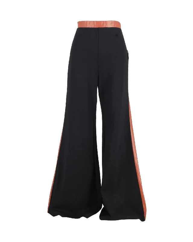 women's sophisticated pantsStaud Milo Contrasting Trim Flared Pants in Black Viscose