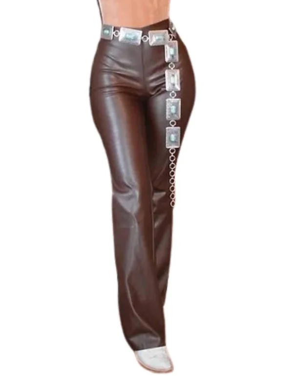 women's velvet pantsWide Leg Faux Pants In Dark Brown