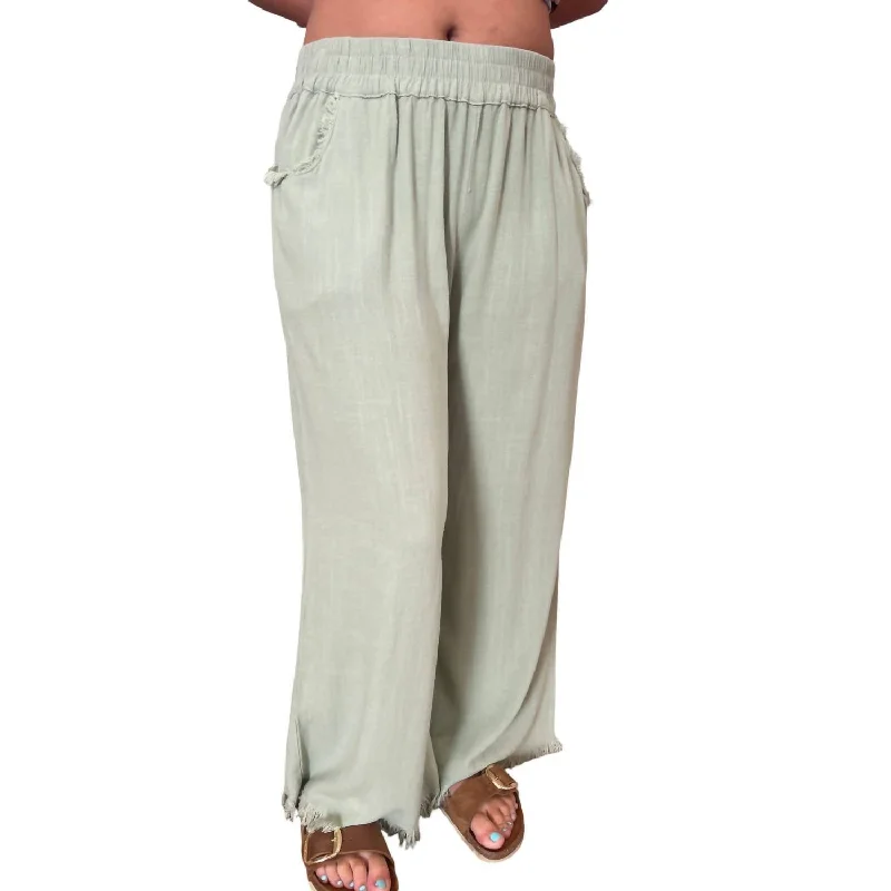 women's flare pantsWide Leg Pants With Fray Hem In Sage