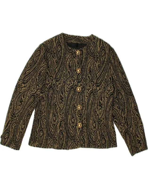 women's trench coatsCARLA CARINI Womens 5 Button Blazer Jacket UK 18 XL Black Paisley