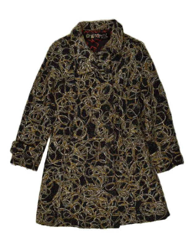 women's coats for those who appreciate timeless fashionDESIGUAL Womens Abstract Pattern Overcoat EU 42 Large Grey Acrylic