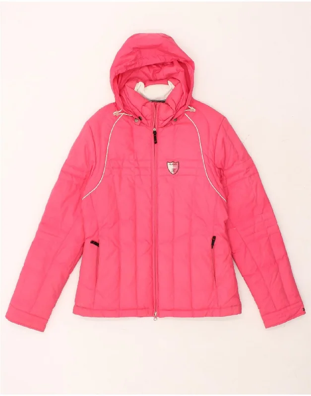 women's shearling coatsTOMMY HILFIGER Womens Hooded Padded Jacket IT 40 Small Pink Nylon