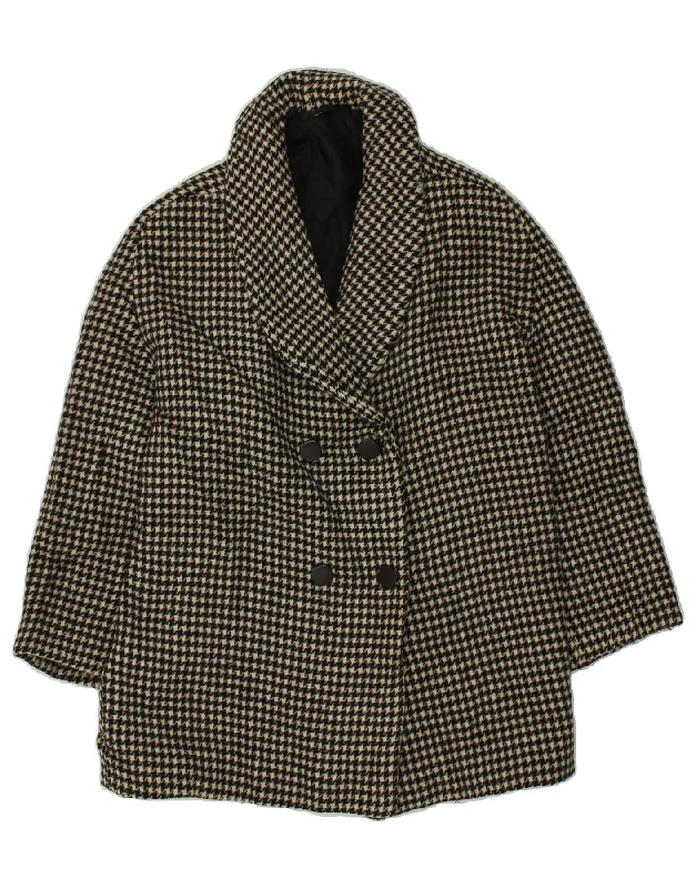 women's coats with fur collarsVINTAGE Womens Double Breasted Coat UK 16 Large Black Houndstooth