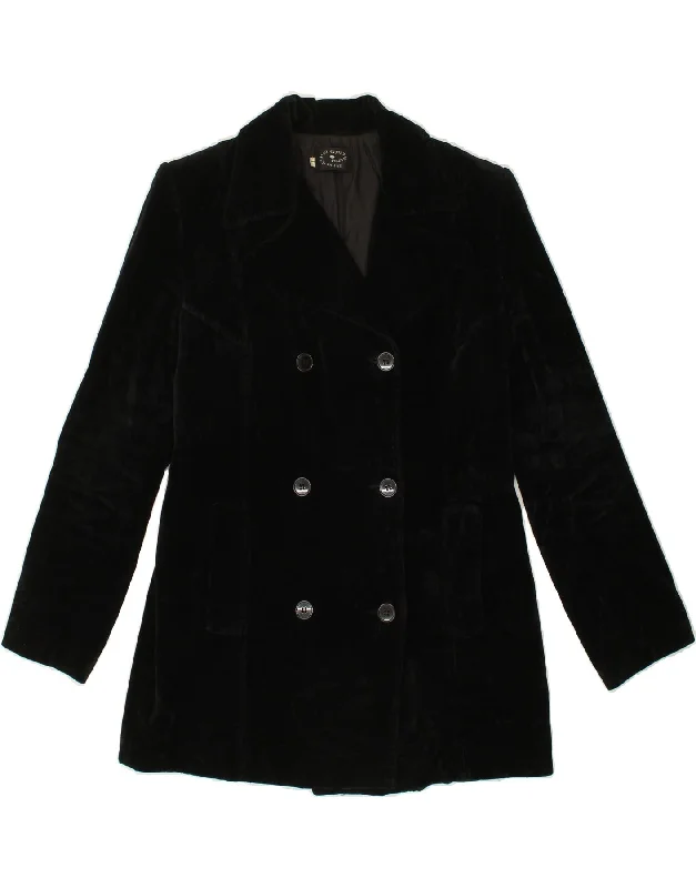 women's coats with velvet finishesVINTAGE Womens Double Breasted Coat UK 16 Large Black