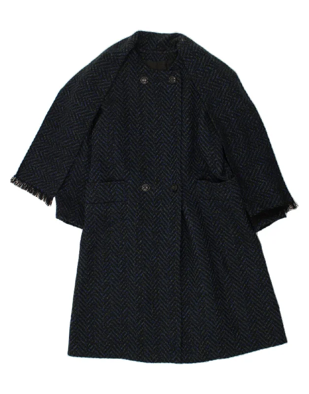 women's coats for pear-shaped bodiesVINTAGE Womens Double Breasted Coat UK 18 XL Navy Blue Chevron