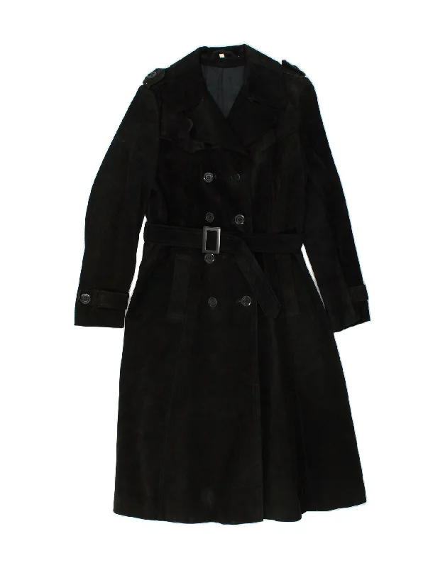 women's shearling coatsVINTAGE Womens Leather Coat IT 40 Small Black Leather