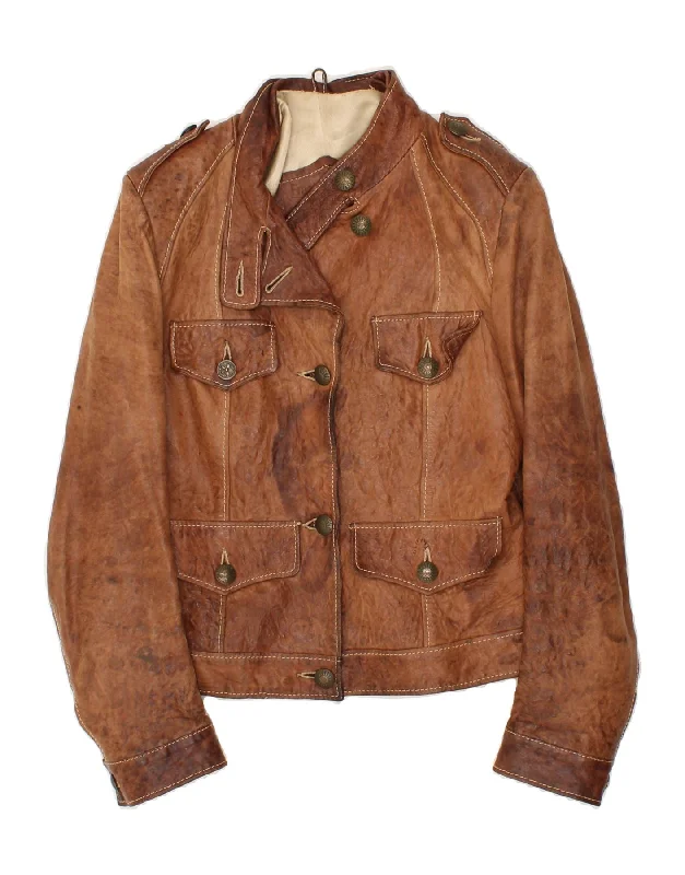 women's coats with removable fur liningsVINTAGE Womens Leather Jacket UK 8/10 Small Brown Leather