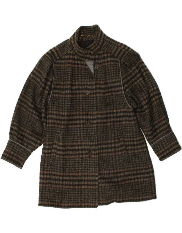 women's coats with cinched waistsYOUR SIXTH SENSE Womens Overcoat EU 42 Large Brown Check Wool