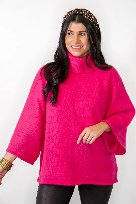 women's short-sleeved dressesFire Away Hot Pink Turtleneck Sweater