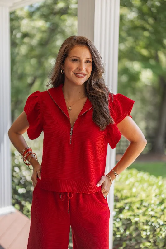 women's checkered dressesEveryday Elegance Red Textured Top