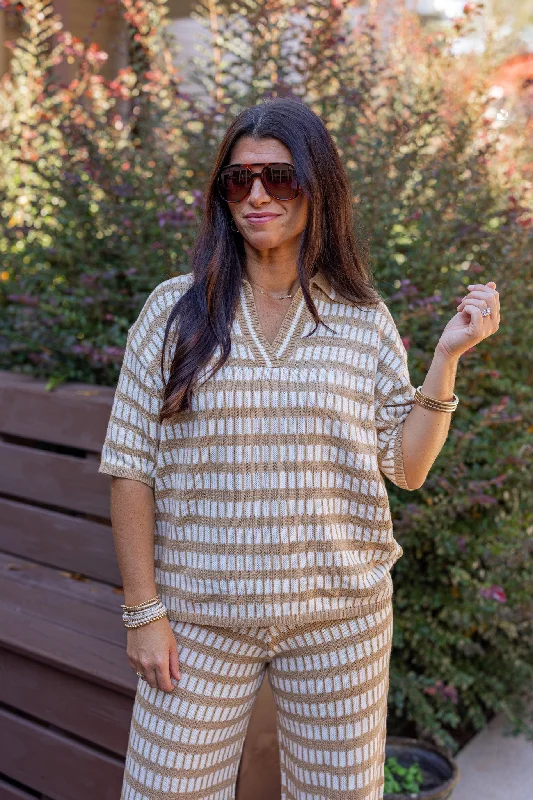 Crepe DressSquared Up Tan Knit Top