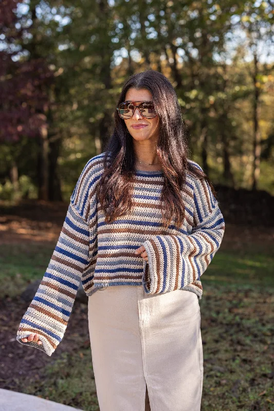 Prom DressStriped Bliss Navy Crochet Sweater