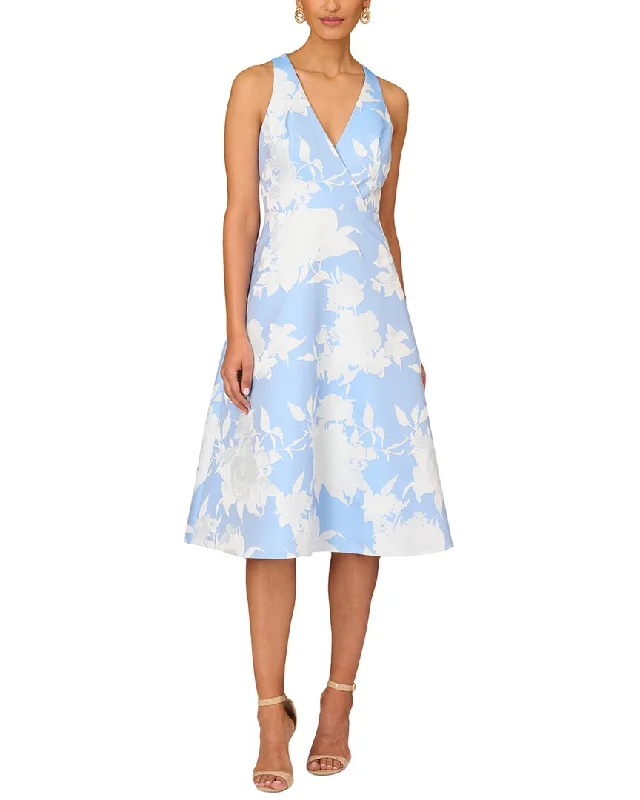 women's floral dressesAidan Mattox V-Neck Jacquard Midi Dress