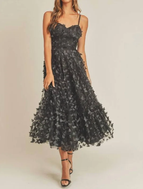 women's retro dressesEmber Butterfly Midi Dress In Black