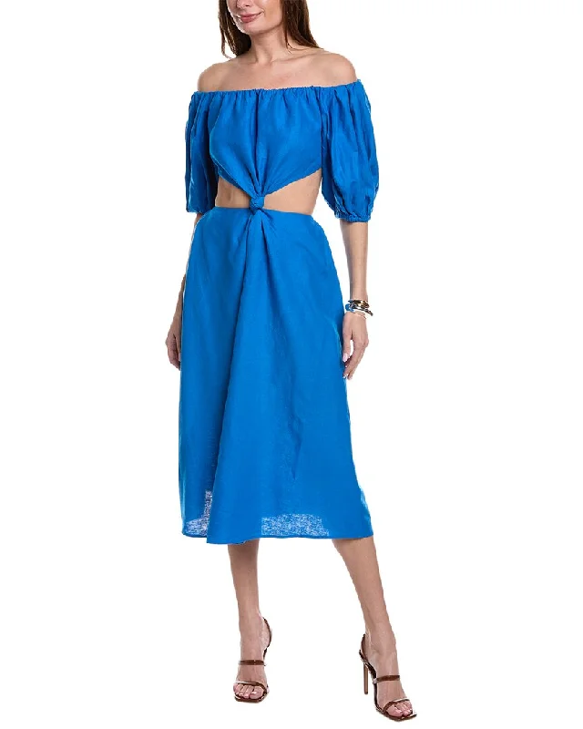 women's wedding guest dressesFARM Rio Cutout Waist Linen-Blend Midi Dress