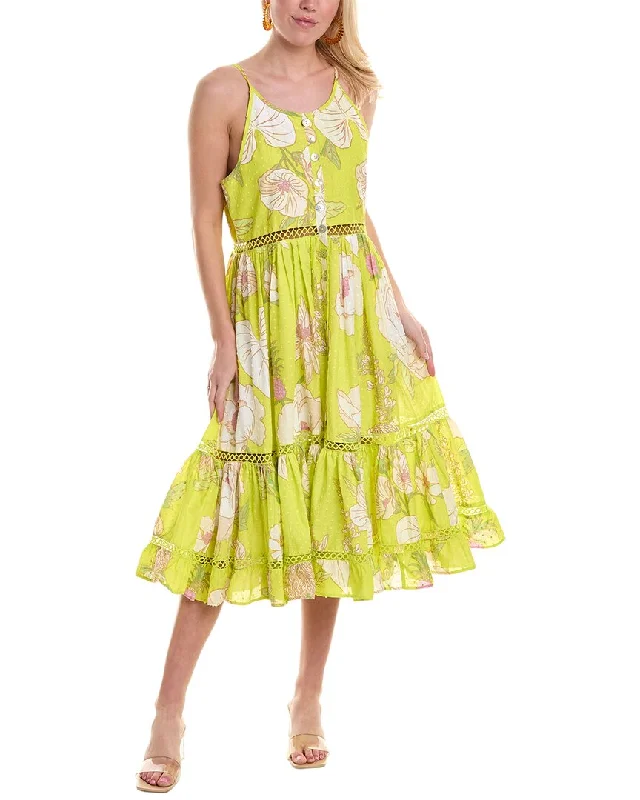 women's empire waist dressesFARM Rio Yellow Neon Garden Swiss Dot Midi Dress