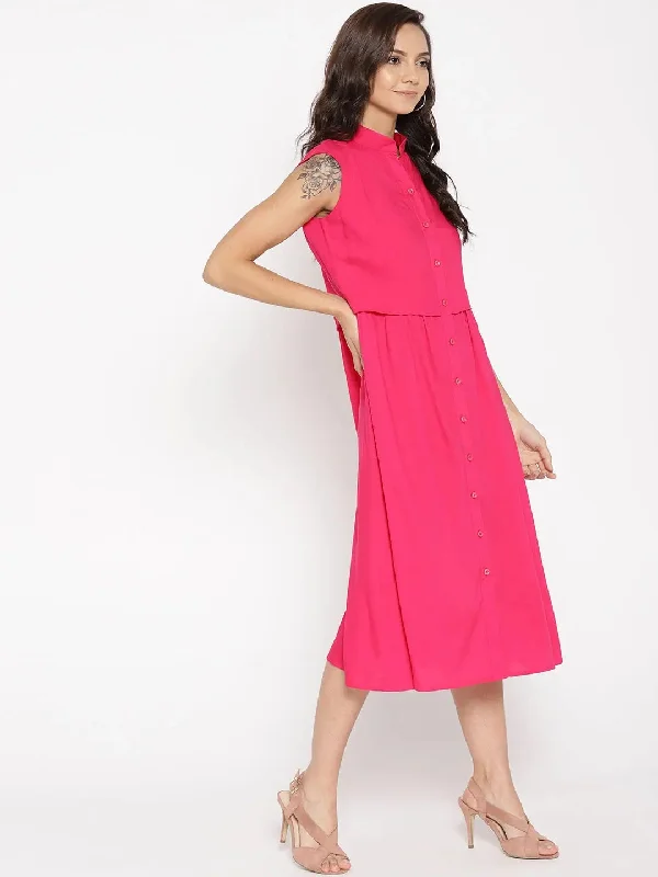 Petite DressFront placket two layer midi dress in Red