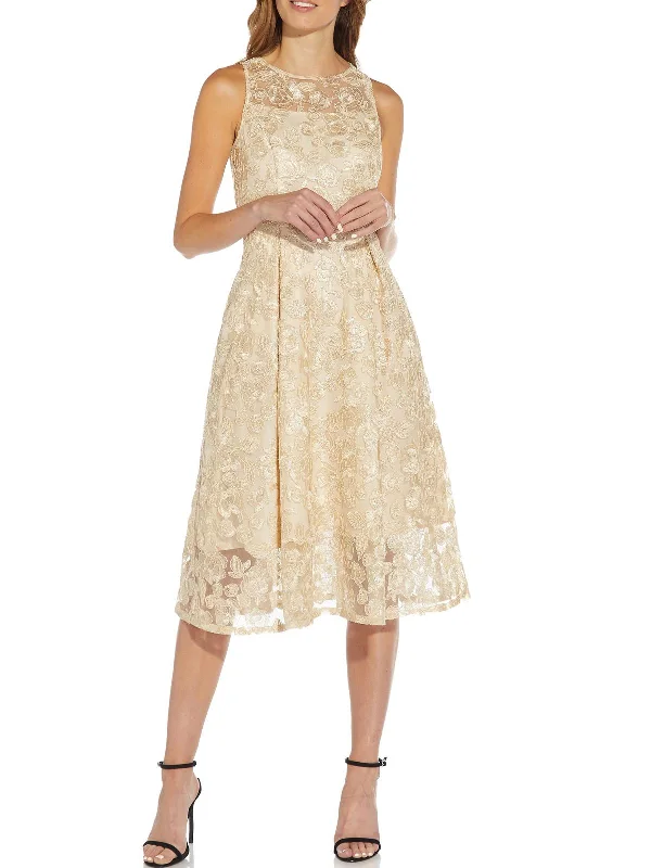 women's wrap dressesPlus Womens Embroidered Midi Cocktail and Party Dress