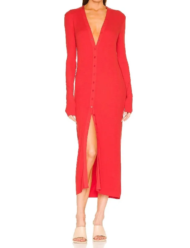 women's flowy dressesSilk Rib L/s Cardigan Midi In Blood Orange