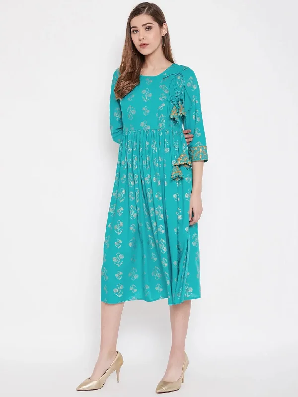 women's designer dressesTop yoke Side tie midi dress in Mint blue