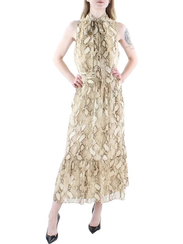 Vintage DressWomens Chiffon Snake Print Midi Dress