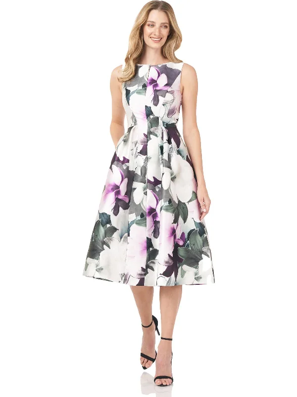 women's designer dressesWomens Floral Midi Cocktail and Party Dress