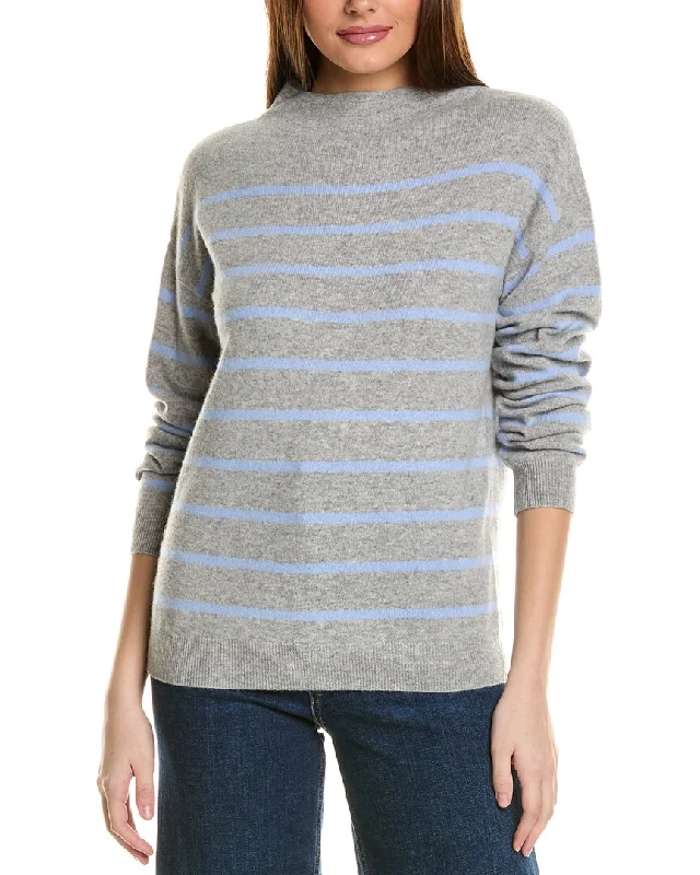 Comfortable SweatersAmicale Cashmere Jersey Striped Funnel Neck Cashmere Sweater