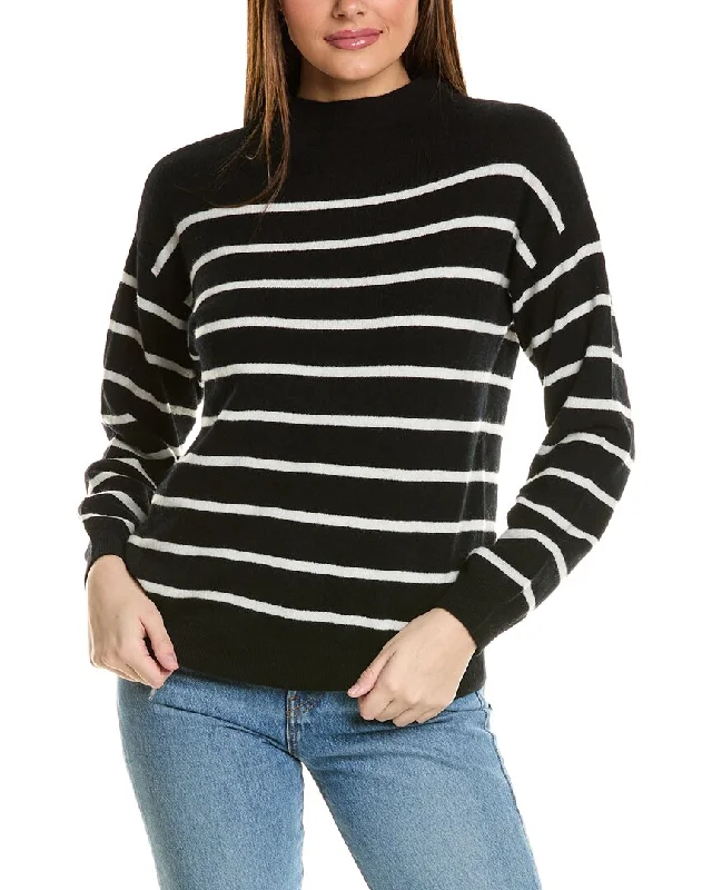 Fashionable SweatersAmicale Cashmere Jersey Striped Funnel Neck Cashmere Sweater