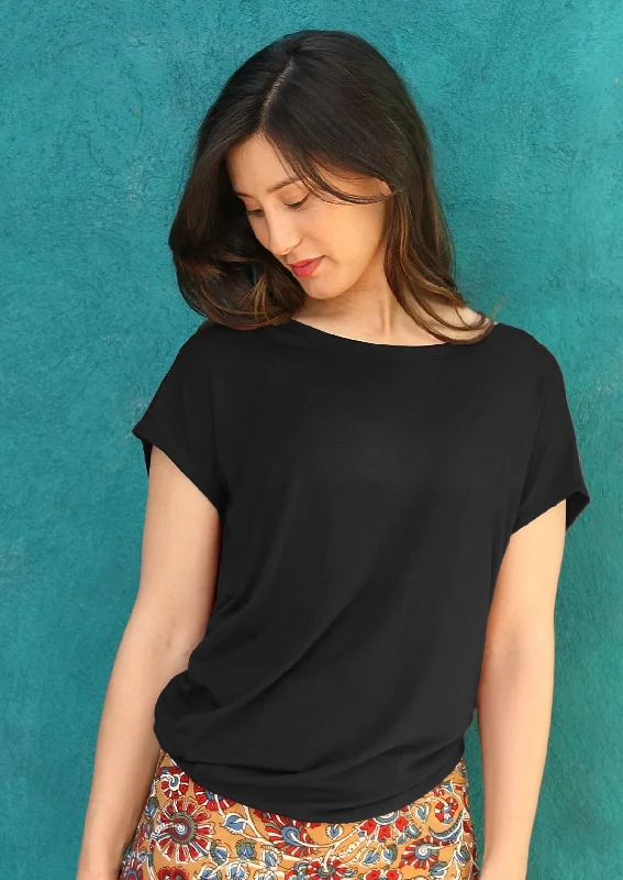 affordable women's topsAsymmetrical Rayon Top Black