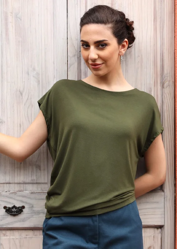 women's tops for layeringAsymmetrical Rayon Top Olive