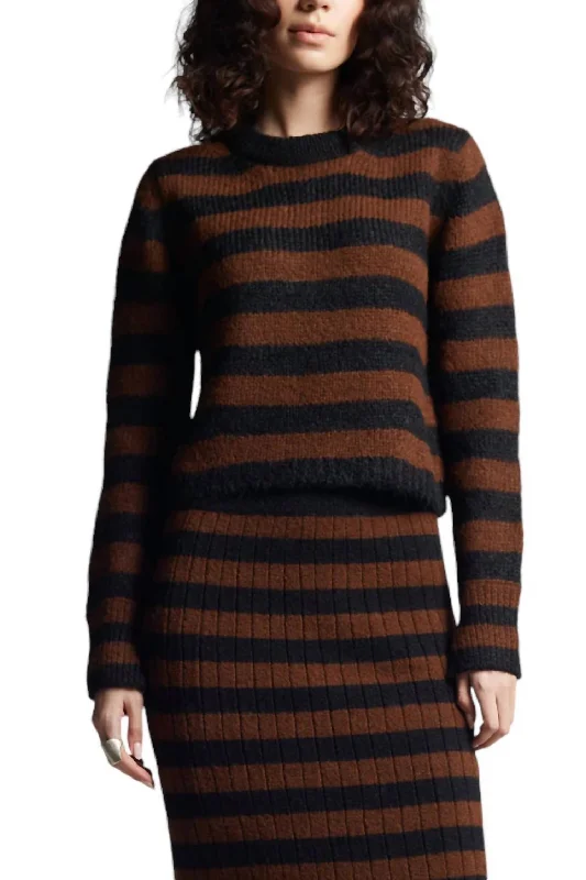 Pullover SweatersAva Stripe Sweater In Black & Cocoa Stripe