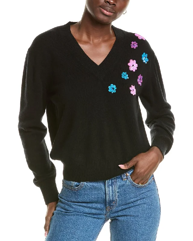 Discounted High-Quality Wool SweatersBrodie Cashmere Wool & Cashmere-Blend Sequin Floral V Neck Jumper