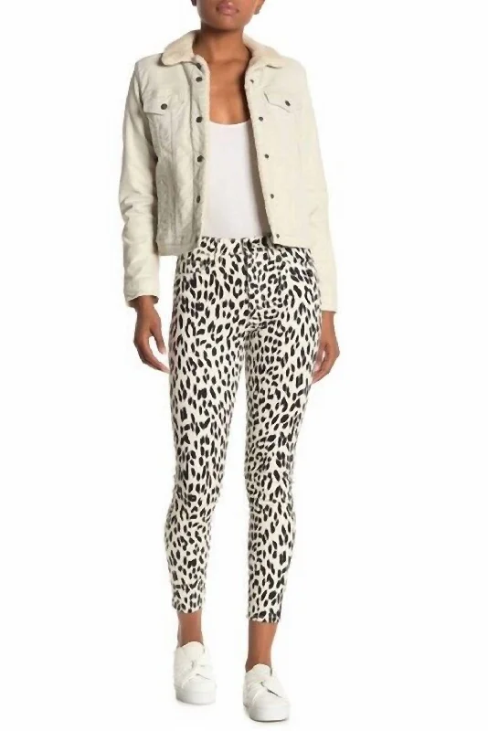 Charlie High Rise Leopard Print Coated Skinny Jeans In White, Black