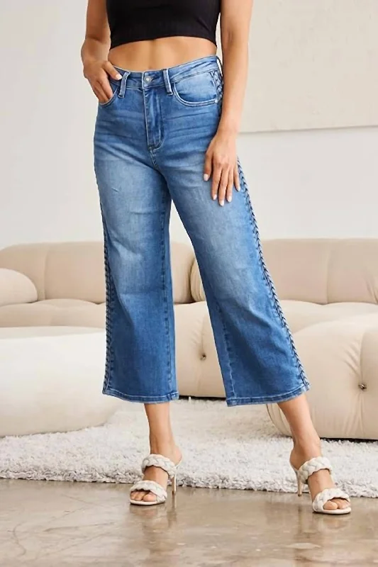 Cheer Up Cropped Braided Jeans In Medium Wash