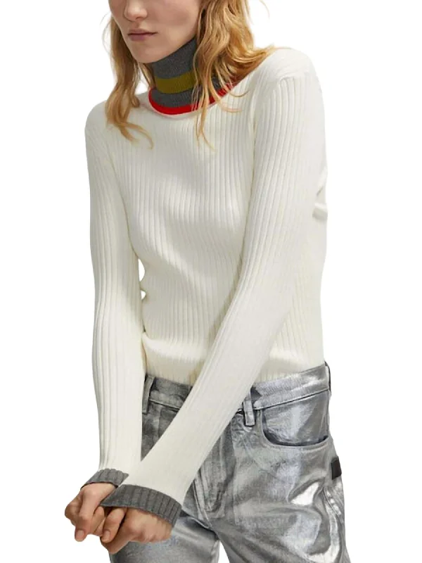 Thick Cashmere SweatersContrasting Turtleneck Sweater In Off White