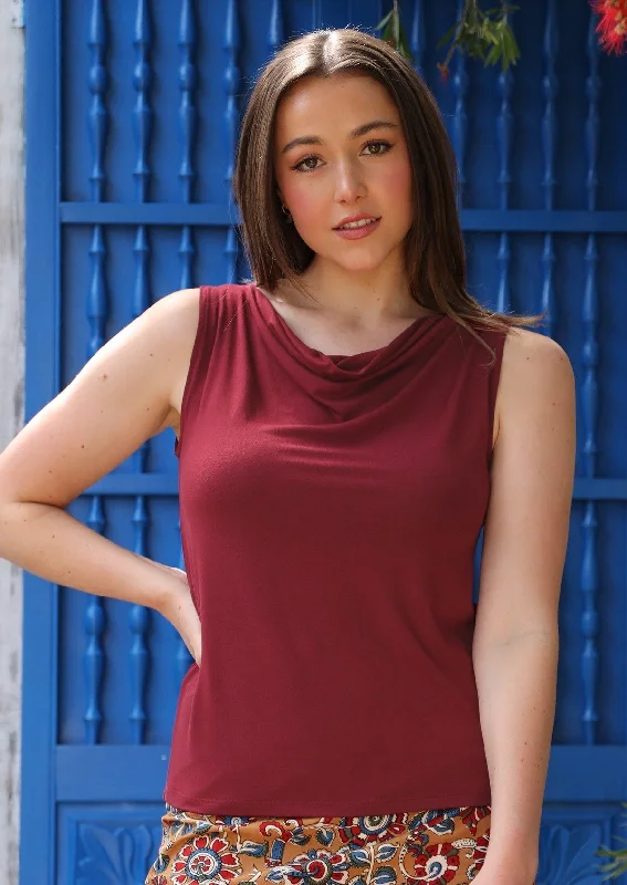 women's tops for those who love to shop for unique findsCowl Neck Singlet Top Maroon