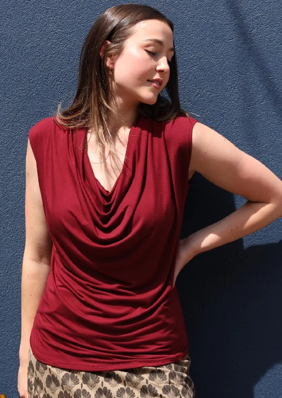 women's tops for casual FridaysCowl Neck Top Maroon