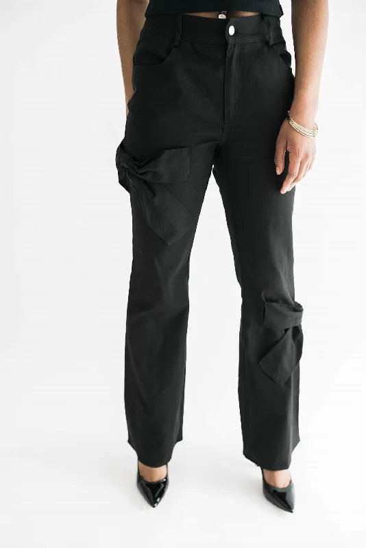 Haddy Bow Detail Flare Jeans In Black