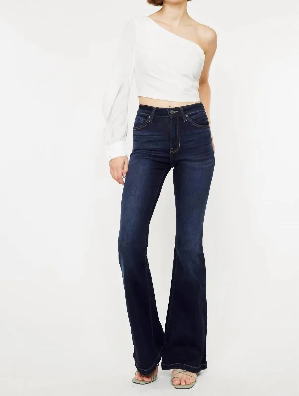 High Rise Super Flare Dark Jeans In Dark Wash