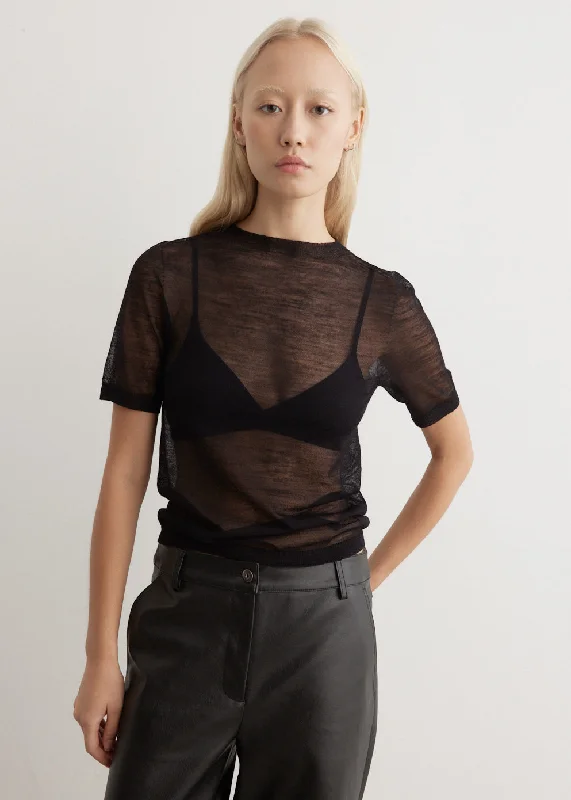 women's tops with embroidery detailsKemon Seamless Sheer Knit T-Shirt