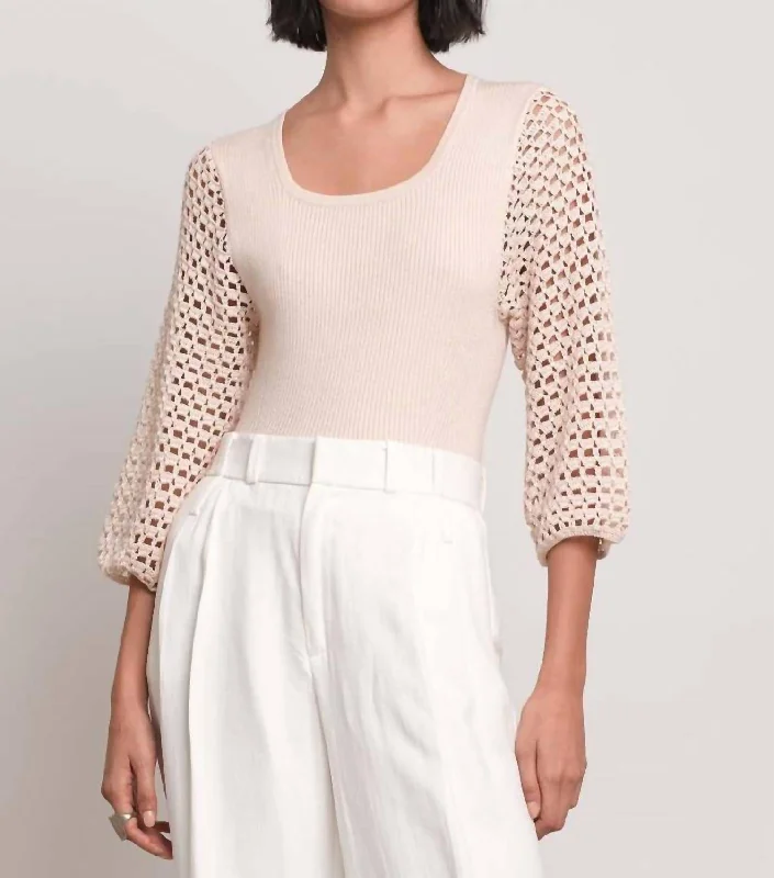 Thick Turtle-Neck Wool SweatersPieta Crochet Sleeve Top In Ivory