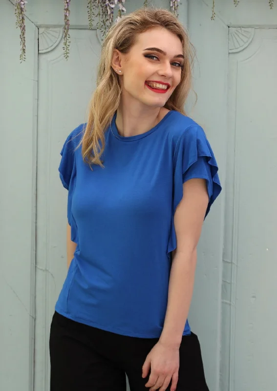 women's tops for those who love bold and vibrant colorsRuffle Tee Electric Blue