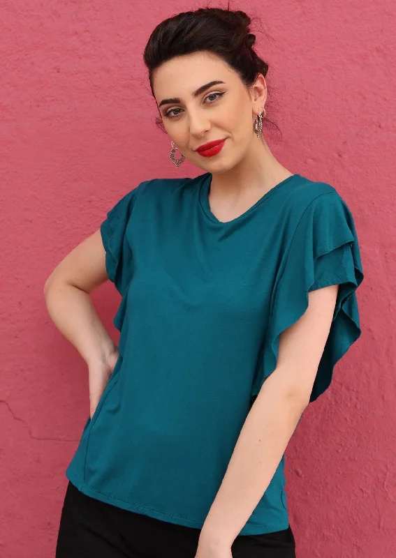 women's tops for those who want to invest in timeless piecesRuffle Tee Teal