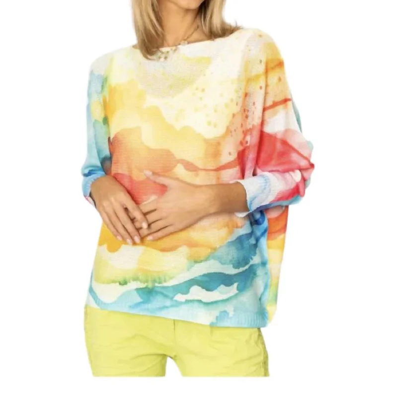 Colorful Casual SweatersSummer Sunset Batwing Sweater In Turquoise