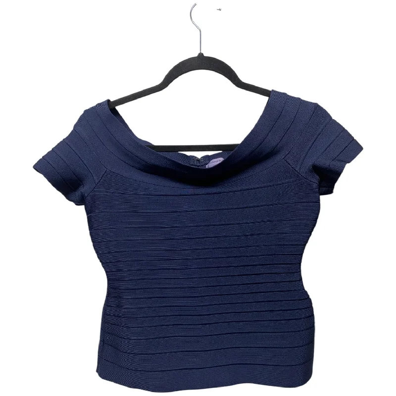 women's tops with beading accentsTop Short Sleeve Luxury Designer By Herve Leger In Navy, Size: M