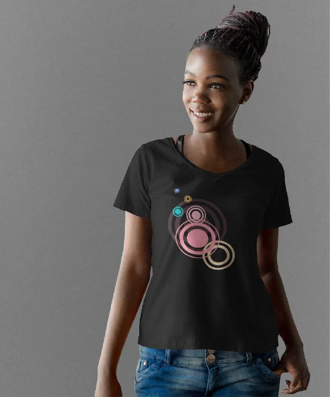 women's tops for those who love to dress up their casual looks with stylish topsWOMENS CIRCLES ORGANIC V-NECK T-SHIRT