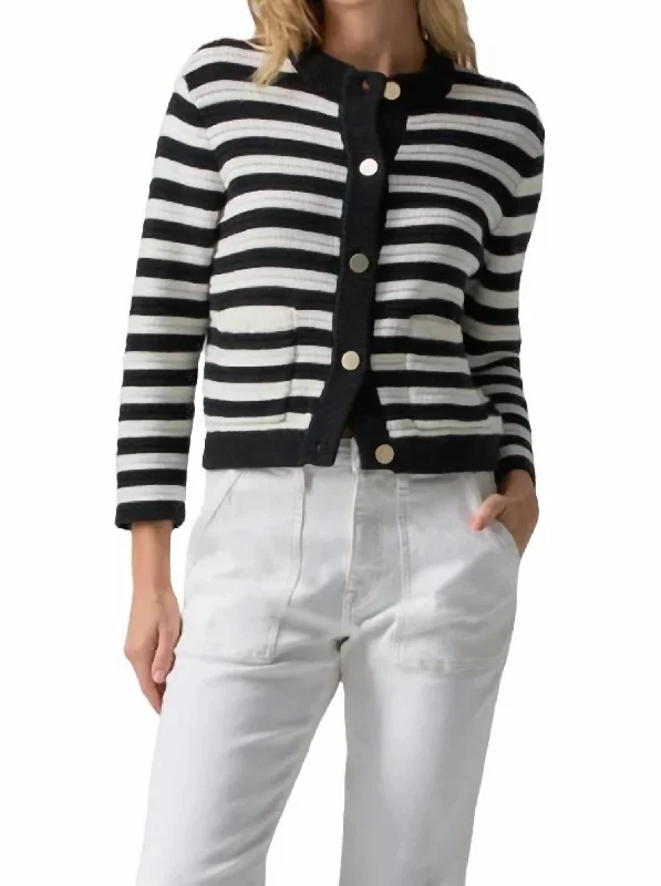 Trendy SweatersZara Striped Cardigan In Black/white